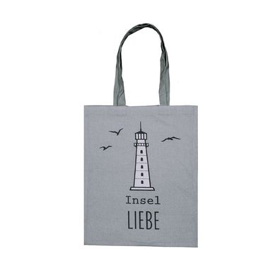 Tasche Leuchtturm Insel Grau Umhängetasche Einkaufstasche Baumwolle 40 x 30 cm