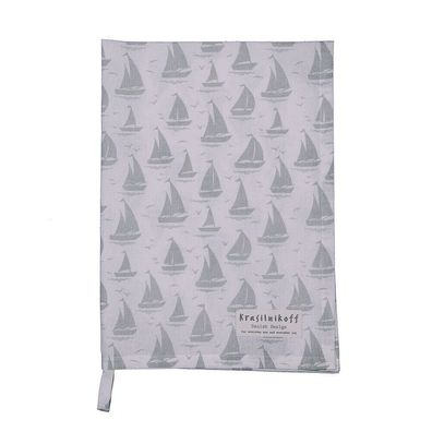 Geschirr Handtuch Maritim Segelboote Farbe Weiß Grau Baumwolle 70 x 50 cm