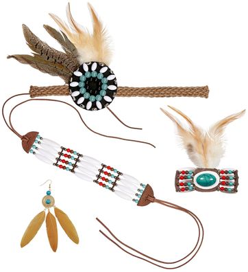Set Indianerin 4-tlg. Haarband, Armreif, Ohrring, Kette