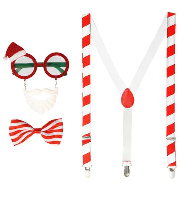 Weihnachtsmannset 3-tlg. Brille, Hosenträger, Fliege