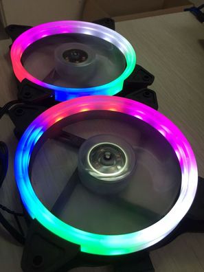 3X 120mm 15 LEDs Bunte Gehäuse-Lüfter/ Fan transparent 12cm multi-color
