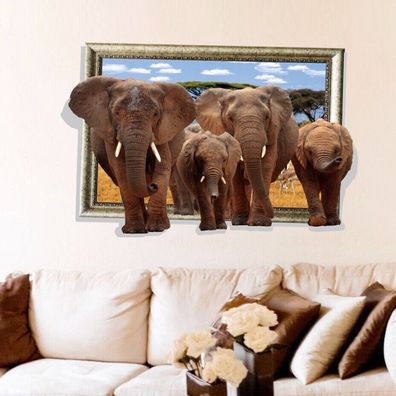 3D Elephant Wand Wandtattoo Aufkleber Wandsticker Elefant Wandaufkleber sk9025+