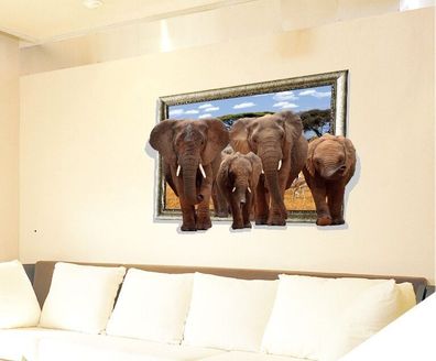 3D Elephant Wand Wandtattoo Aufkleber Wandsticker Elefant Wandaufkleber 9025