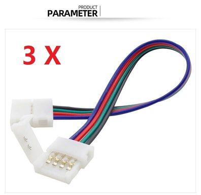 3 X LED Verbinder Schnell RGB Strip 4 Pin 0,1m 10 cm Meter Kabel Verlängerung