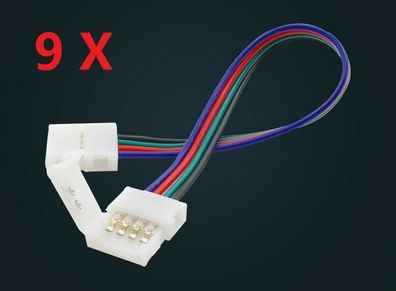 9 X LED Verbinder Schnell RGB Strip 4 Pin 0,1m 10 cm Meter Kabel Verlängerung