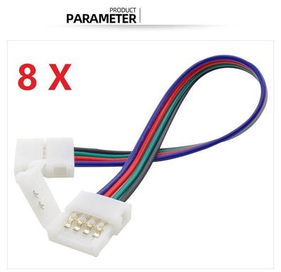 8 X LED Verbinder Schnell RGB Strip 4 Pin 0,1m 10 cm Meter Kabel Verlängerung