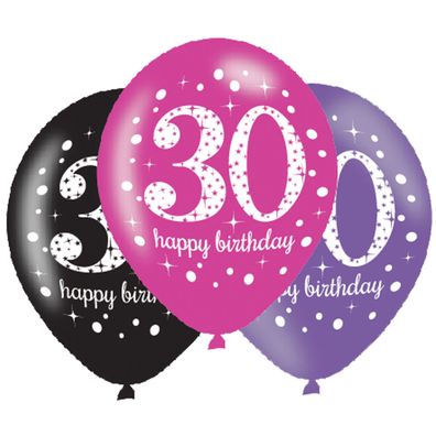 6 Latexballons Pink Celebration 30 Jahre 27,5 cm
