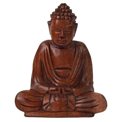 Om Buddha Amitabha 15 cm Statue sitzend Holz Skulptur Lotus Meditation Feng-Shui
