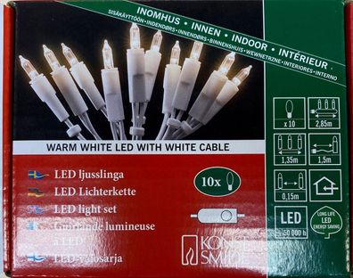Konstsmide 10er LED - weiße Lichterkette warmweiße Dioden mit Schalter und Stecker