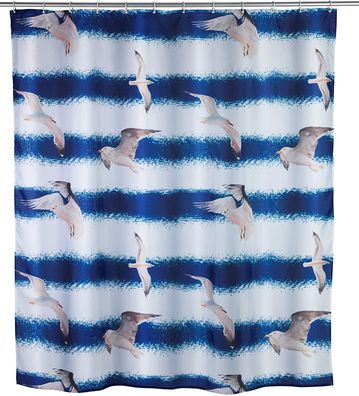 WENKO Duschvorhang Seagull Blau 180x200 Badewannenvorhang Anti-Schimmel-Effekt