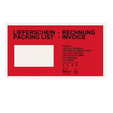2000 rote Begleitpapiertaschen Lieferscheintaschen DIN lang Lieferscheinhüllen*