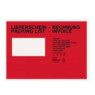 2000 Dokumententaschen Lieferscheintaschen Din C5 Rot Begleitpapiertaschen