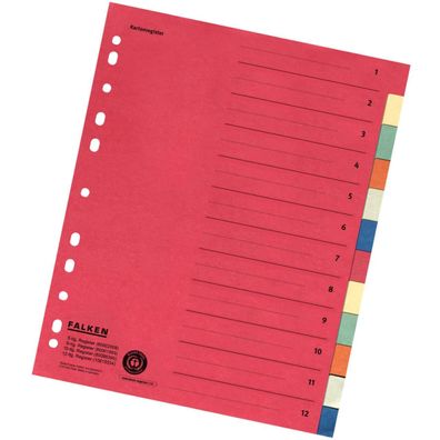 4 x FALKEN Karton Register DIN A4 12-teilig 6-farbig