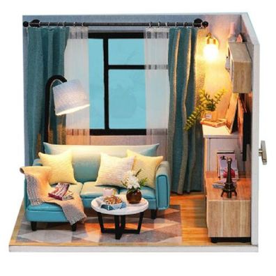 1:24 Puppenhaus-Miniatur-Wohnzimmer Mit Hellen Holzbausaetzen Fur Moebel