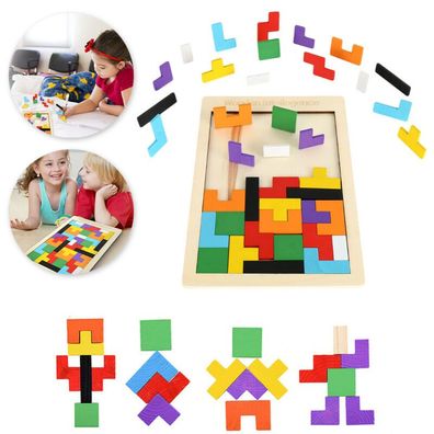 Holz Puzzle Tetris Spielzeug Geometrie Kinder Lernspiel Formenspiel Baby Op