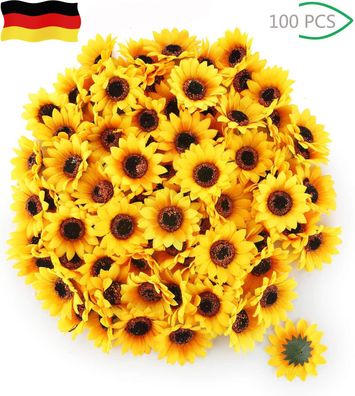 100 Stucke Kunstlicher Gelber Sonnen Blumen Kopf 4 Cm Stoff Blumen Deko