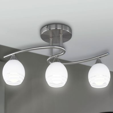Decken Leuchte Silber | Weiß | Glas | Edelstahl | Lampe Deckenlampe Deckenleuchte