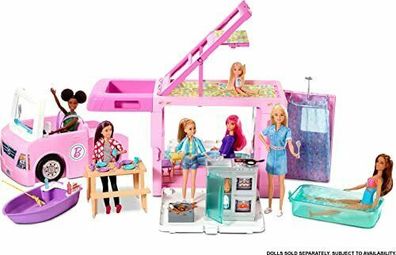 Mattel Barbie GHL93 3-in-1 Super Abenteuer Camper ca. 91cm Puppenauto Spielzeug