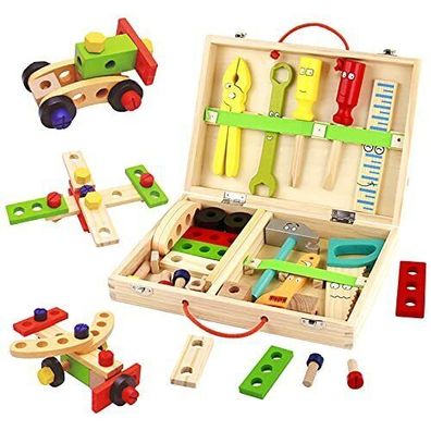 TONZE WEQ-L-B028 Werkzeugkoffer Kinder Holzspielzeug Kinderwerkzeug Spielzeug 