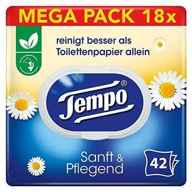 Tempo Toilettenpapier Feucht Sanft Pflegend Mega Pack 18 Packungen x 42 Blatt
