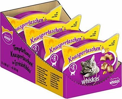 Whiskas Katzensnacks Knuspertaschen Huhn & Käse Katzenleckerlis Snacks 8 x 60g