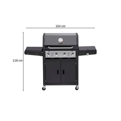 Gasgrill Grandhall Xenon 4B Black 14,5 kW Grill Gas Outdoor Gartenkamin Garten