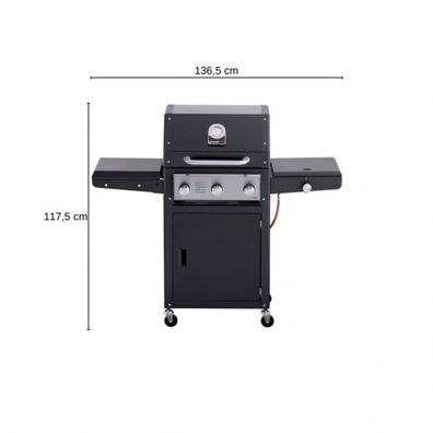 Gasgrill Grandhall Xenon 3B Black 13,3 kW Grill Gas Outdoor Gartenkamin Garten