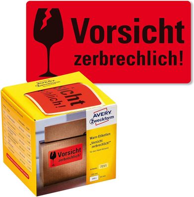 AVERY Zweckform Warnetiketten 7211 Vorsicht zerbrechlich (neon rot, 100 x 50 mm, ...