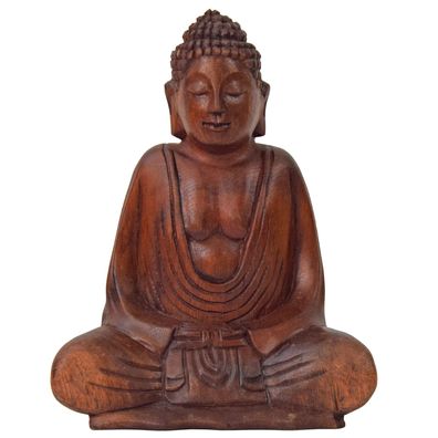 Om Buddha Amitabha 20 cm Statue sitzend Holz Skulptur Lotus Meditation Feng-Shui