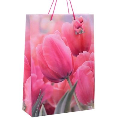10 Stück Geschenktüte 'Tulpen', Papiertüten Tragetaschen Groß 34 cm