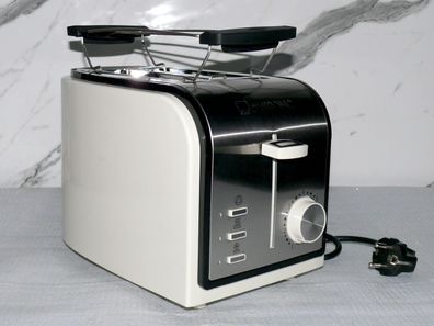 Clatronic TA3557 Toaster Doppelschlitz 800W 7 Stufen Brotaufsatz Creme Inox BLK