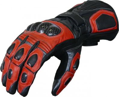 Motorrad-Handschuhe aus feinstem Rindsleder in der Farbe Rot / anthrazit