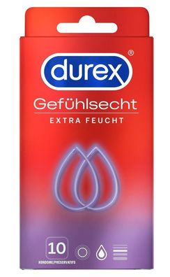 DUREX Gefühlsecht Extra Feucht Kondome Latex mit Gleitgelbeschichtung 10 Stück