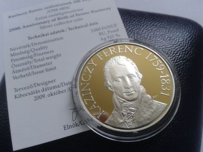 Original 3000 Forint 2009 PP Ungarn Ferenc Kazinczy 10g 925er Sterlingsilber