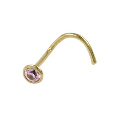 Nasenstecker 2,5mm Spirale mit Zirkonia rund pink 18Kt Gold