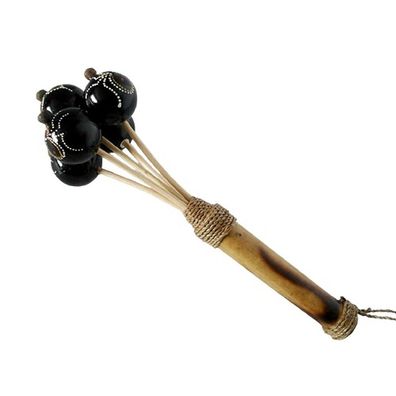 Rassel mit 5 kleinen Kapseln und Griff aus Bambus 29 cm