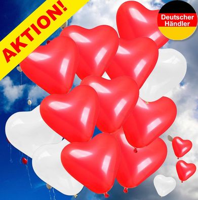 HERZ Luftballons 30cm rot weiß Herzballons Ballons Hochzeit Herzen Deko Party