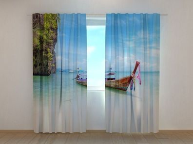 Fotogardine Strand in Thailand, Vorhang mit Motiv, Digitaldruck, Gardine auf Maß