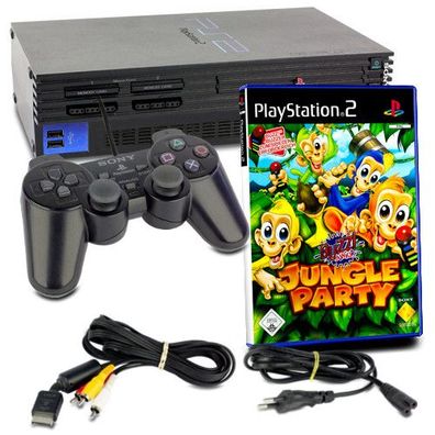 PS2 Konsole Fat in Schwarz + original Controller + alle Kabel + Spiel Buzz Junior ...