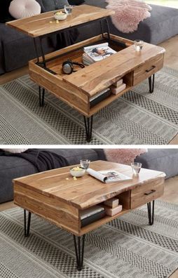 Couchtisch Wohnzimmer Tisch mit Esstisch Funktion klappbar Massivholz 110 cm Mustique