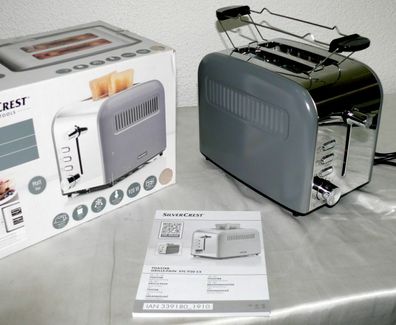SC STC920C2 Designer Toaster Doppelschlitz 920W 6 Stufen Brotaufsatz Grau Chrom