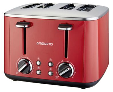 GT-TR-FS-01 Retro Toaster 4 Schlitz 1600W 7 Stufen Brotaufsatz Rot Edelstahl