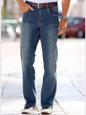 John F. Gee Stretch Jeans modischen Taschen Waschoptik Nieten Gr 26 W38 L32 Blau