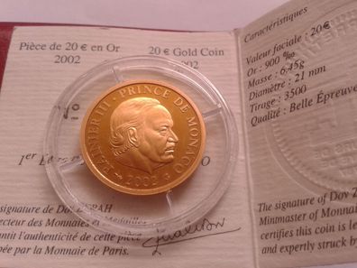 20 euro 2002 PP Monaco Fürst Rainier III. von Monaco 6,45g 900er Gold - RAR