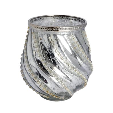 Teelichthalter Windlicht Teelichtglas Kerzenhalter Ø 12 cm Glas / Metall silber