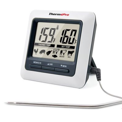 ThermoPro TP04 Digital Bratenthermometer Ofenthermometer Countdown Timer Grau
