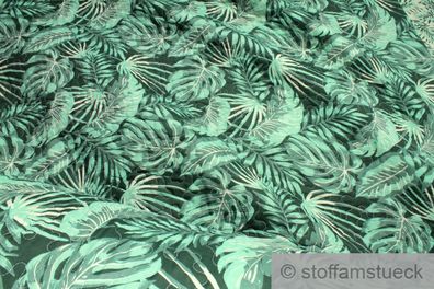 Stoff Polyester Stepp Stoff grün Dschungel Palmblätter 270 cm Matelassé Stepper