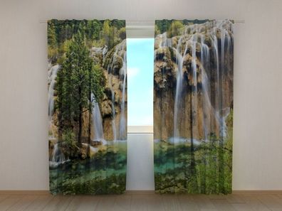 Fotogardine Wasserfall in China, Vorhang mit Motiv, Fotodruck, Gardine auf Maß