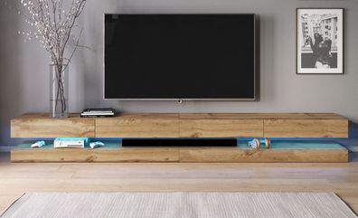 TV Lowboard Bird Eiche Wotan Flat-TV Unterschrank + LED Beleuchtung XXL Board 280 cm