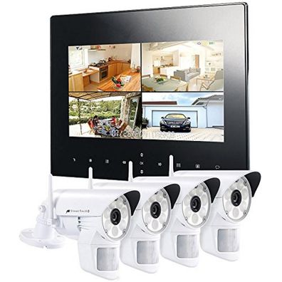 VisorTech DSC-720. mc Funk Überwachungs-Set mit 4 weißen LED-HD-Kameras + Monitor